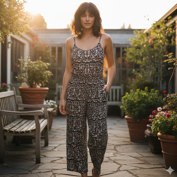 Xhilaration Jumpsuit Romper Wide Leg Spaghetti Straps Size Large Pebble Design - Picture 2 of 12